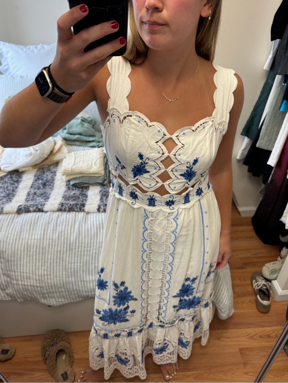 Farm Rio Embroidered Linen Blend Midi Dress - Picture 5 of 15